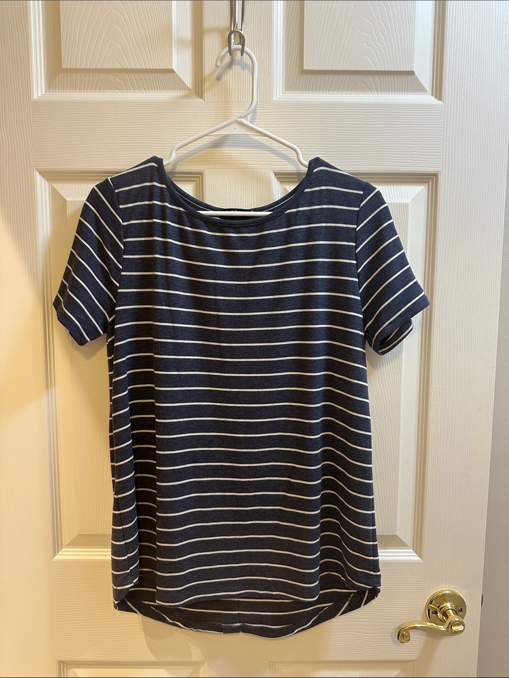 Pink Clover heather blue and White Striped Short Sleeve Tee